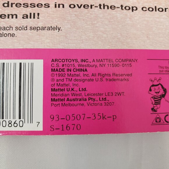 1992 Barbie Easy Living Fashions Neon Orange Ruffle Abstract Print Dress 860 - Picture 4 of 4